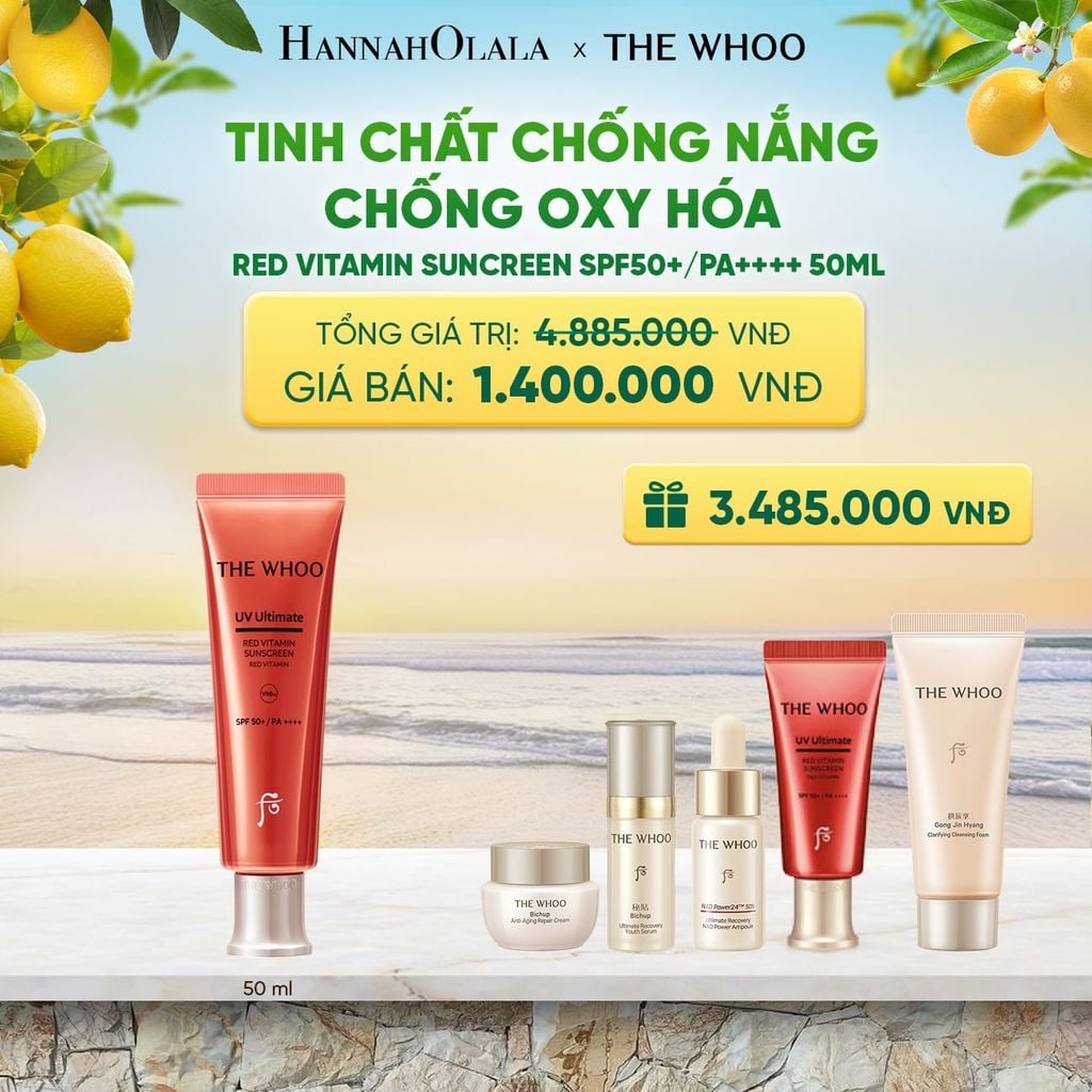 BỘ TINH CHẤT CHỐNG NẮNG CHỐNG OXY HÓA THE WHOO RED VITAMIN SUNCREEN SPF50+/PA++++ 50ML - A4 