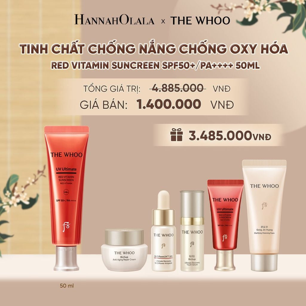  BỘ TINH CHẤT CHỐNG NẮNG CHỐNG OXY HÓA THE WHOO RED VITAMIN SUNCREEN SPF50+/PA++++ 50ML - A108 