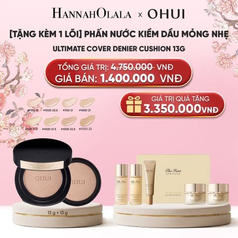  [TẶNG KÈM 1 LÕI] PHẤN NƯỚC KIỀM DẦU MỎNG NHẸ OHUI ULTIMATE COVER DENIER CUSHION 13G 