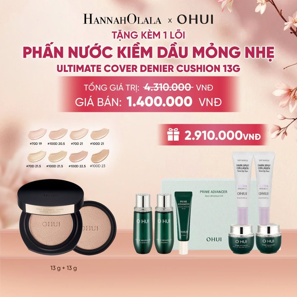  [TẶNG KÈM 1 LÕI] PHẤN NƯỚC KIỀM DẦU MỎNG NHẸ OHUI ULTIMATE COVER DENIER CUSHION 13G - A1804 