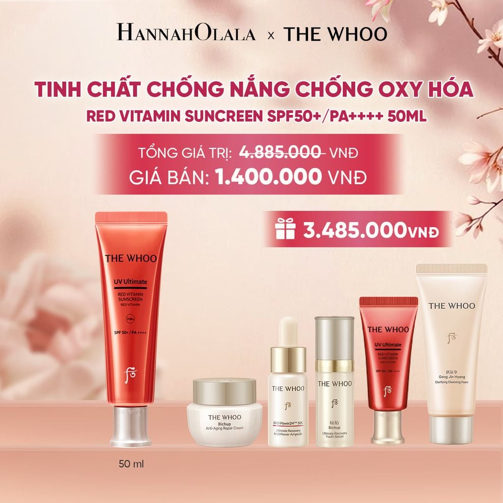  BỘ TINH CHẤT CHỐNG NẮNG CHỐNG OXY HÓA THE WHOO RED VITAMIN SUNCREEN SPF50+/PA++++ 50ML - A74 
