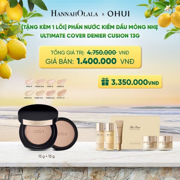  [TẶNG KÈM 1 LÕI] PHẤN NƯỚC KIỀM DẦU MỎNG NHẸ OHUI ULTIMATE COVER DENIER CUSHION 13G - A61 