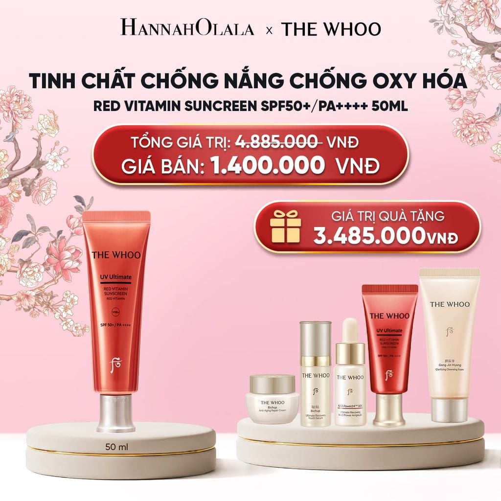  BỘ TINH CHẤT CHỐNG NẮNG CHỐNG OXY HÓA THE WHOO RED VITAMIN SUNCREEN SPF50+/PA++++ 50ML 