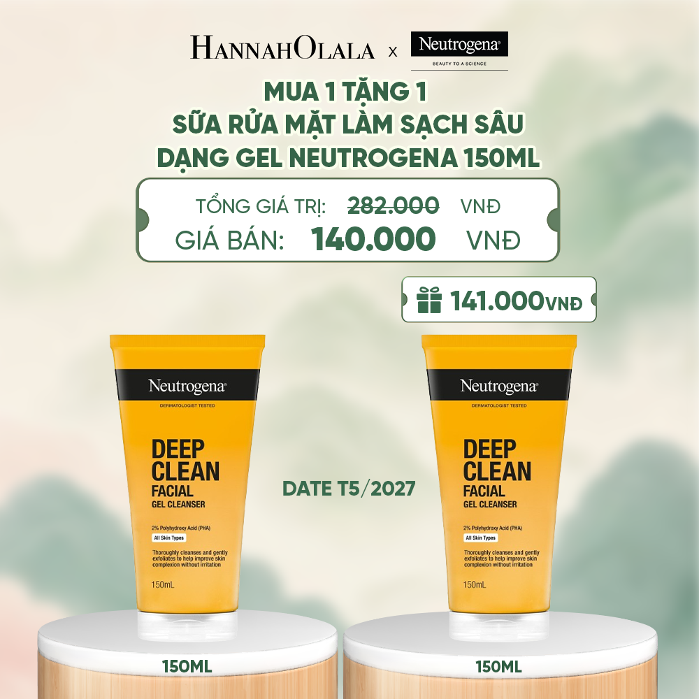 MUA 1 TẶNG 1 SỮA RỬA MẶT NEUTROGENA SẠCH SÂU CHO DA NHẠY CẢM DEEP CLEAN FACIAL GEL CLEANSER 150ML (HSD: 31/05/2027) - A1002 