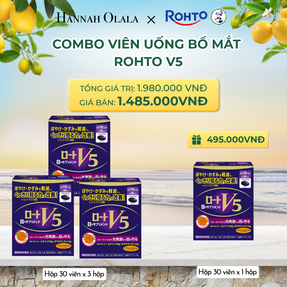  MUA COMBO 3 HỘP THỰC PHẨM BẢO VỆ SỨC KHỎE ROHTO V5 (VIÊN UỐNG HỖ TRỢ CẢI THIỆN THỊ LỰC ROHTO V5) - TẶNG 1 HỘP THỰC PHẨM BẢO VỆ SỨC KHỎE ROHTO V5 - A259 