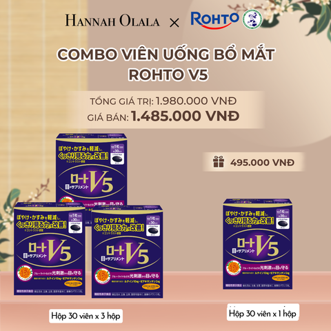  MUA COMBO 3 HỘP TẶNG 1 THỰC PHẨM BẢO VỆ SỨC KHỎE ROHTO V5 (VIÊN UỐNG HỖ TRỢ CẢI THIỆN THỊ LỰC ROHTO V5) 