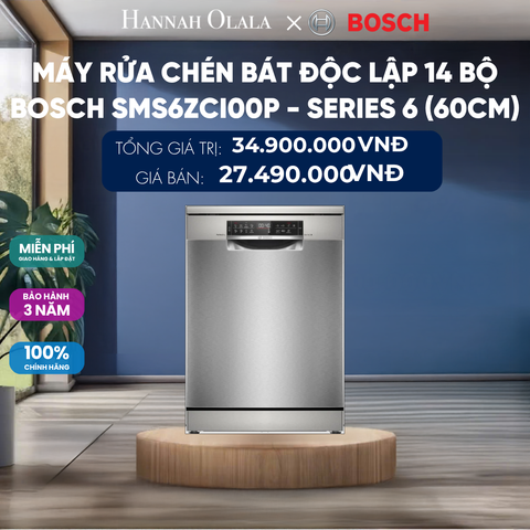  MÁY RỬA CHÉN BÁT ĐỘC LẬP 14 BỘ BOSCH SMS6ZCI00P - SERIES 6 (60CM) 