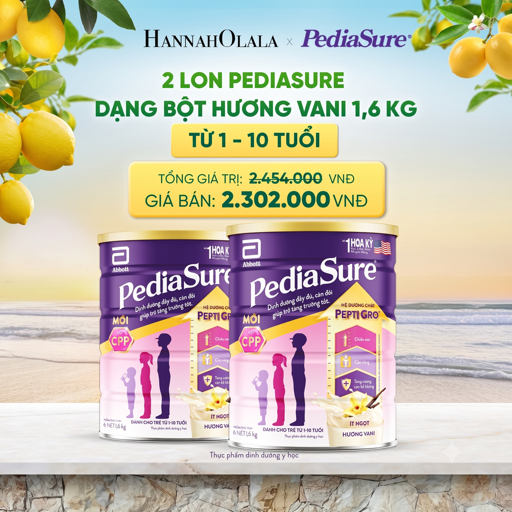  2 LON PEDIASURE DẠNG BỘT HƯƠNG VANI 1.6KG (DÙNG CHO BÉ 1-10 TUỔI) DEAL 14: - A1024 