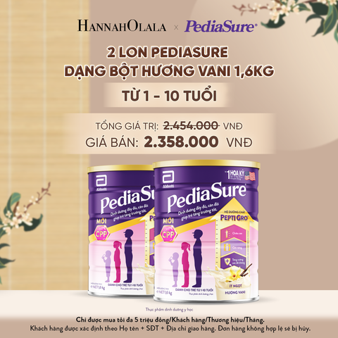  2 LON PEDIASURE DẠNG BỘT HƯƠNG VANI 1.6KG (DÙNG CHO BÉ 1-10 TUỔI) - A815 