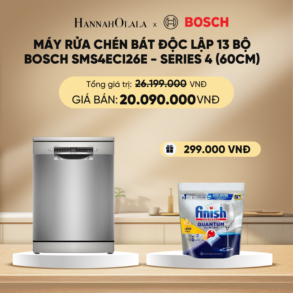  DEAL 14: MÁY RỬA CHÉN BÁT ĐỘC LẬP 13 BỘ BOSCH SMS4ECI26E - SERIES 4 (60CM) 