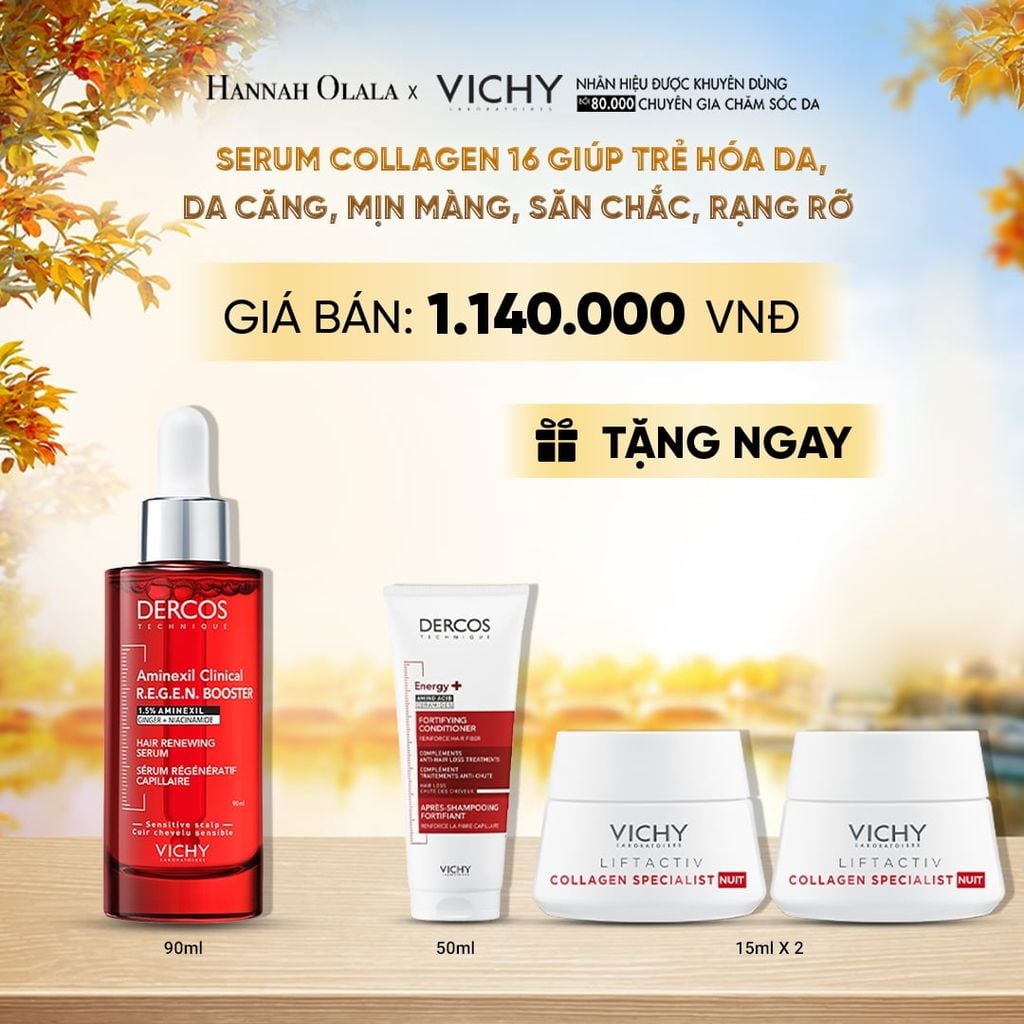  SERUM VICHY DERCOS TĂNG MẬT ĐỘ TÓC, GIẢM RỤNG TÓC, LÀM DÀY TÓC HIỆU QUẢ 90ML - DÀNH CHO TÓC MỎNG, THƯA, YẾU - E638 