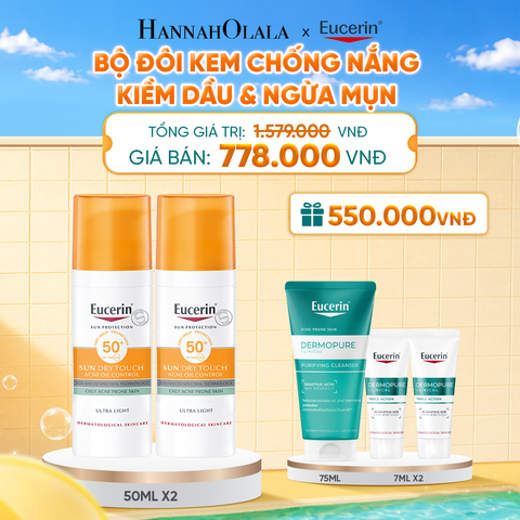  BỘ 2 KEM CHỐNG NẮNG KIỀM DẦU & NGỪA MỤN EUCERIN SUN DRY TOUCH SPF50+ 50ML 