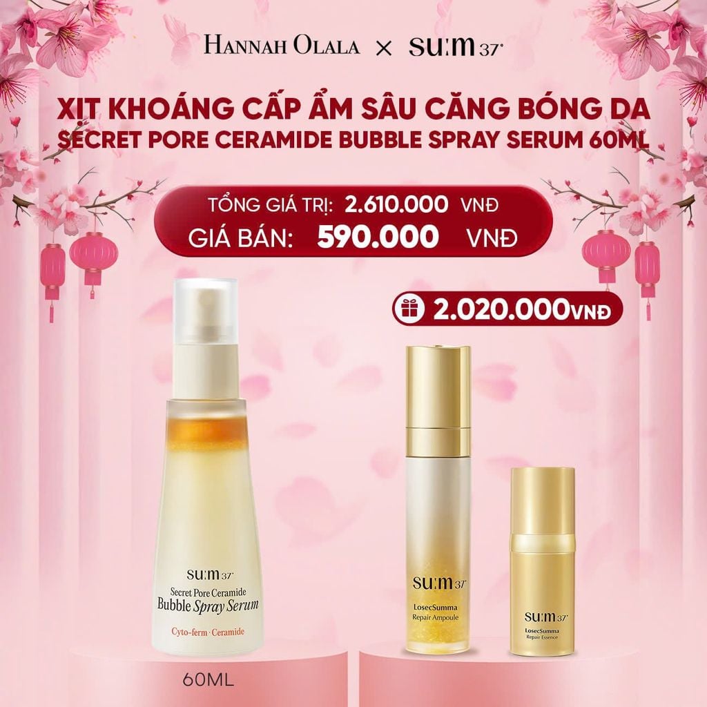  DEAL 14: XỊT KHOÁNG CẤP ẨM SÂU CĂNG BÓNG DA SU:M37 SECRET PORE CERAMIDE BUBBLE SPRAY SERUM 60ML 