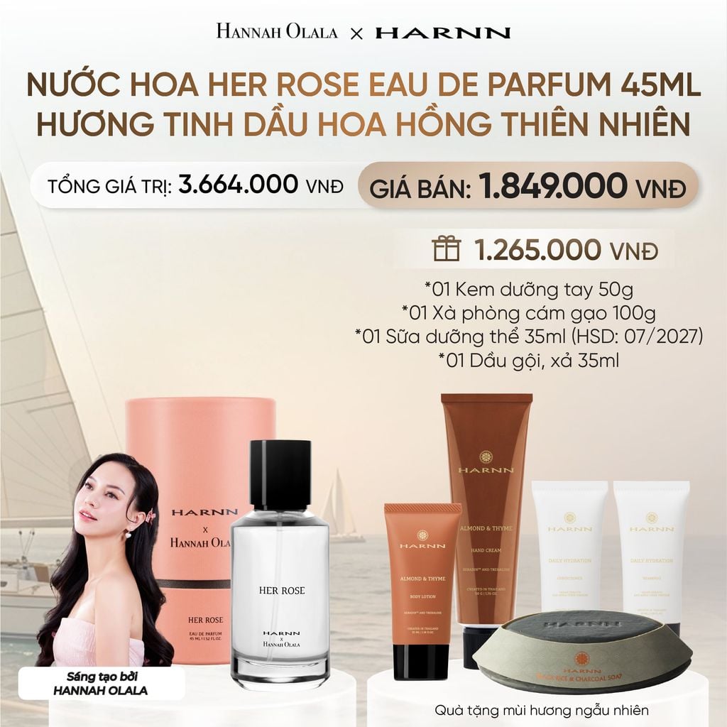  [ĐỘC QUYỀN HARNN X HANNAH OLALA] NƯỚC HOA HER ROSE EAU DE PARFUM 45ML HƯƠNG TINH DẦU HOA HỒNG THIÊN NHIÊN (DATE: 10/2027)_ DEAL 14 