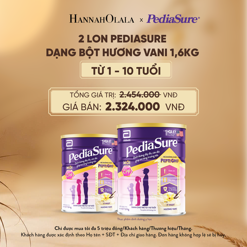  2 LON PEDIASURE DẠNG BỘT HƯƠNG VANI 1.6KG (DÙNG CHO BÉ 1-10 TUỔI) - E200 