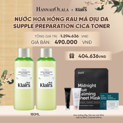  DEAL 15:COMBO 2 DEAR KLAIRS NƯỚC HOA HỒNG SUPPLE PREPARATION CICA TONER 180ML (IP04) - A1666 