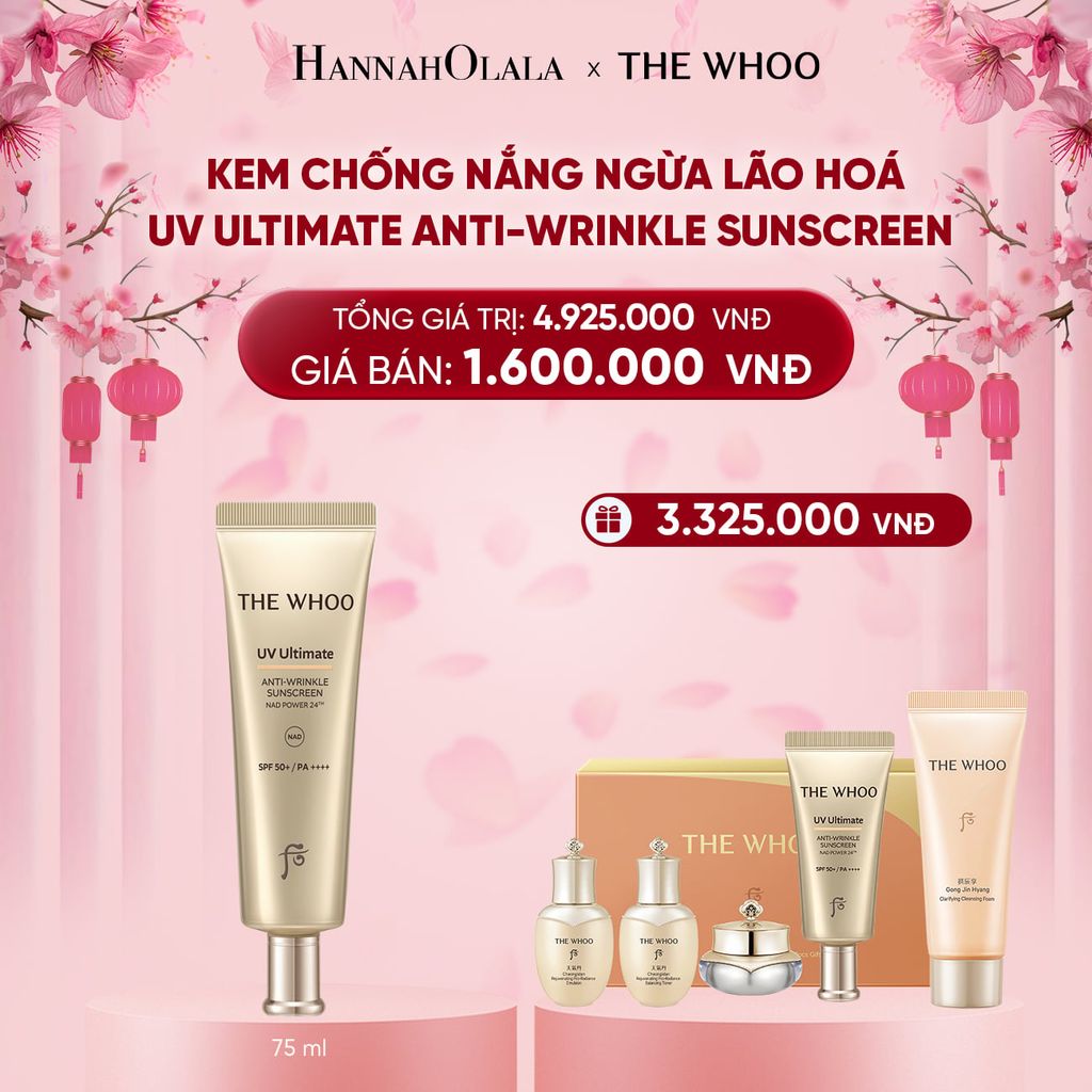  DEAL 14: BỘ KEM CHỐNG NẮNG NGỪA LÃO HOÁ THE WHOO UV ULTIMATE ANTI-WRINKLE SUNSCREEN SPECIAL SET 75ML 