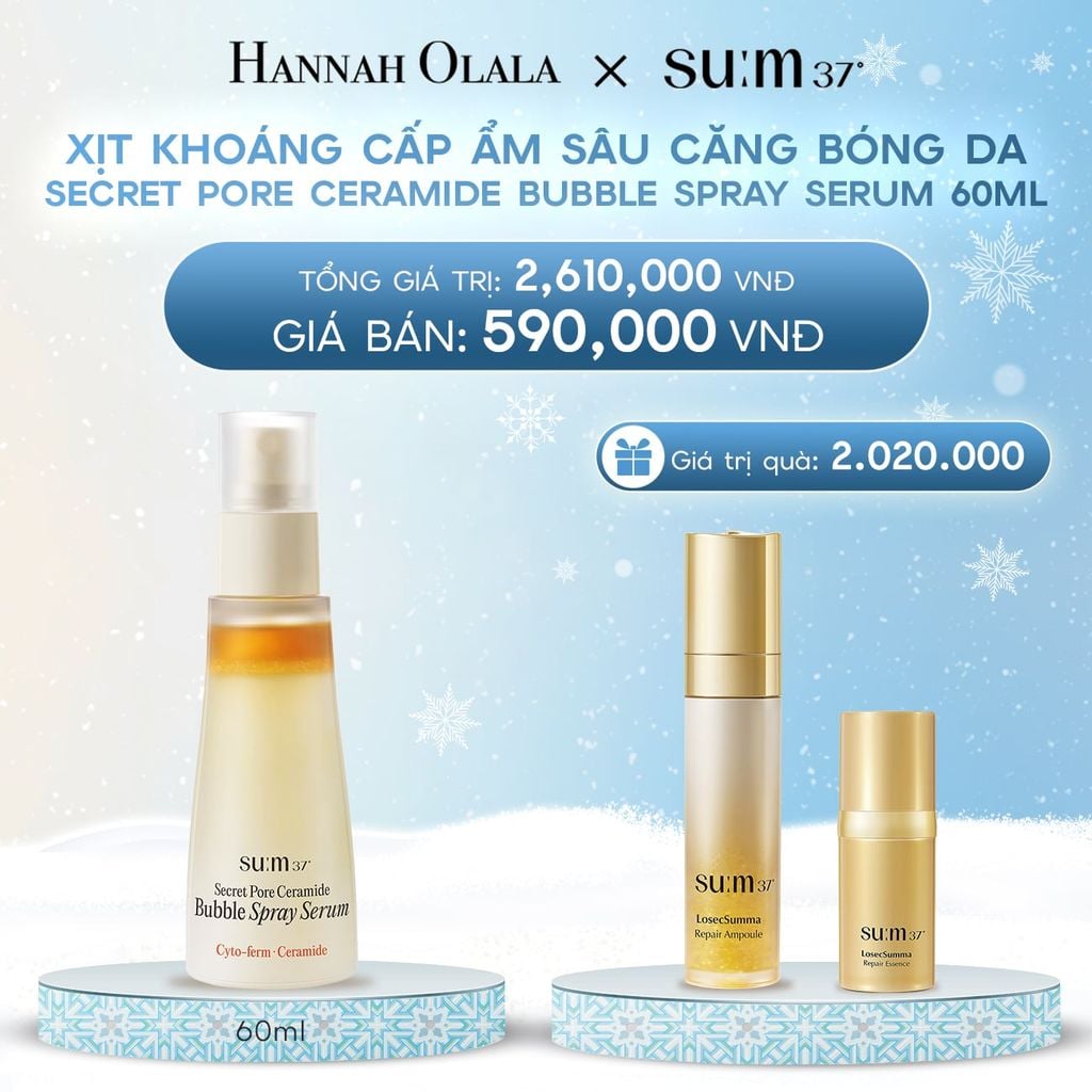  DEAL 14: XỊT KHOÁNG CẤP ẨM SÂU CĂNG BÓNG DA SU:M37 SECRET PORE CERAMIDE BUBBLE SPRAY SERUM 60ML 