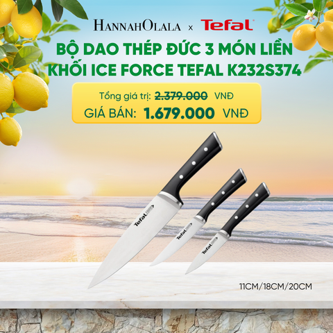  BỘ DAO THÉP ĐỨC 3 MÓN LIỀN KHỐI ICE FORCE TEFAL K232S374, 11CM/18CM/20CM 