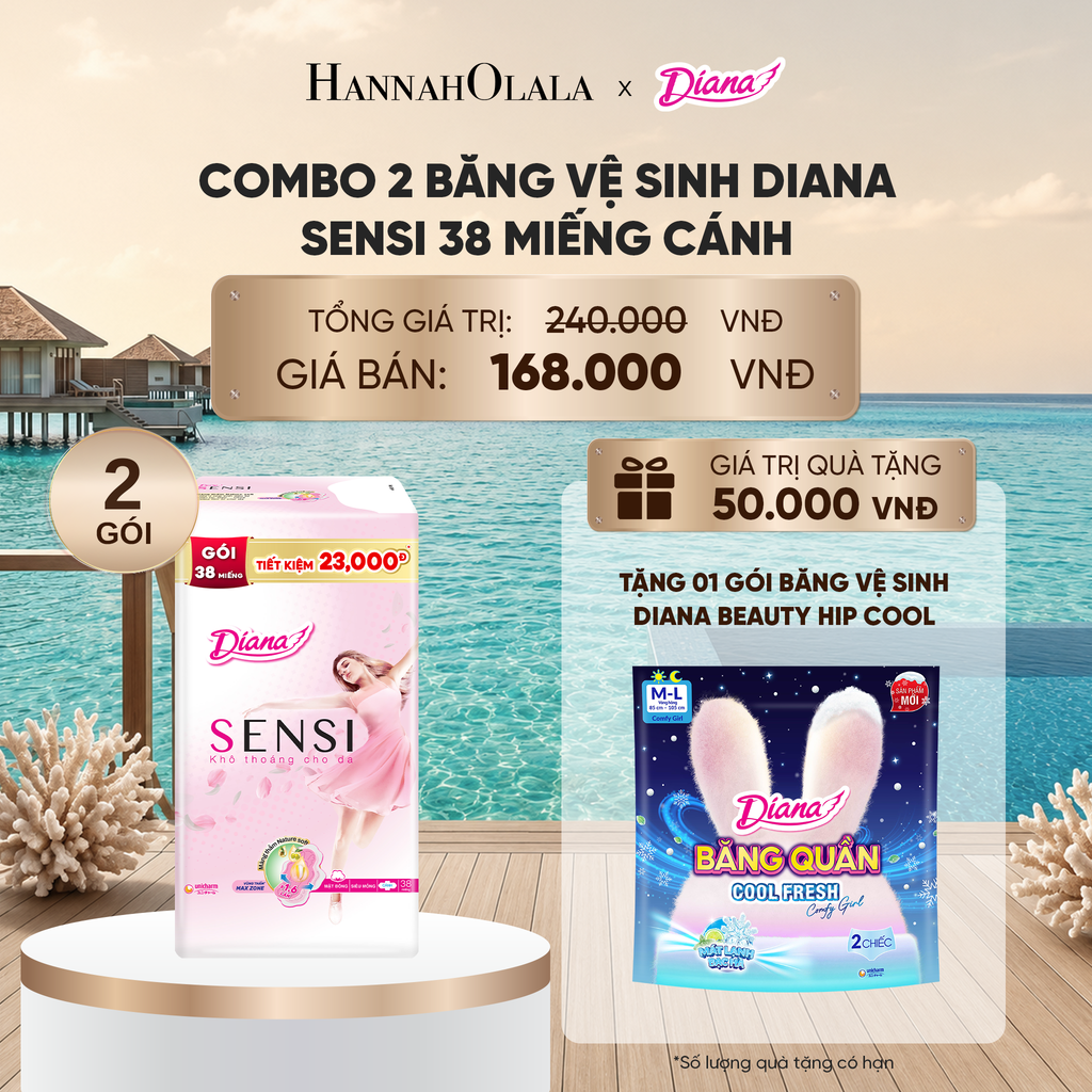  COMBO 2 BĂNG VỆ SINH DIANA SENSI 38 MIẾNG CÁNH_ D487 