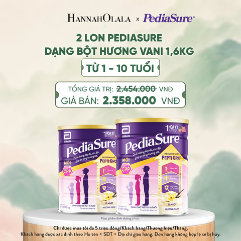  2 LON PEDIASURE DẠNG BỘT HƯƠNG VANI 1.6KG (DÙNG CHO BÉ 1-10 TUỔI) - A1579 