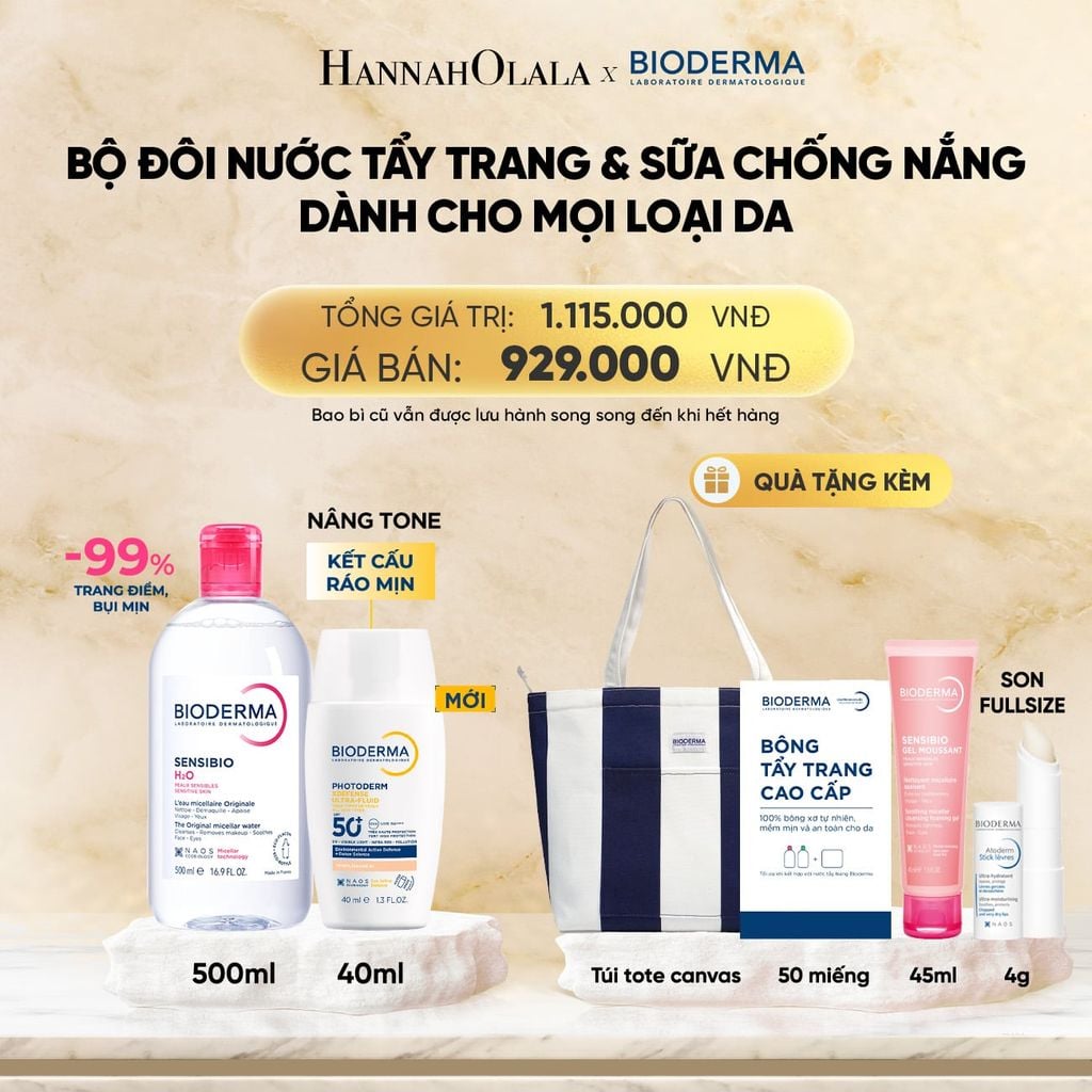 BỘ ĐÔI NƯỚC TẨY TRANG VÀ SỮA CHỐNG NẮNG PHỔ RỘNG RÁO MỊN CHO MỌI LOẠI DA (CHỌN MÀU) 