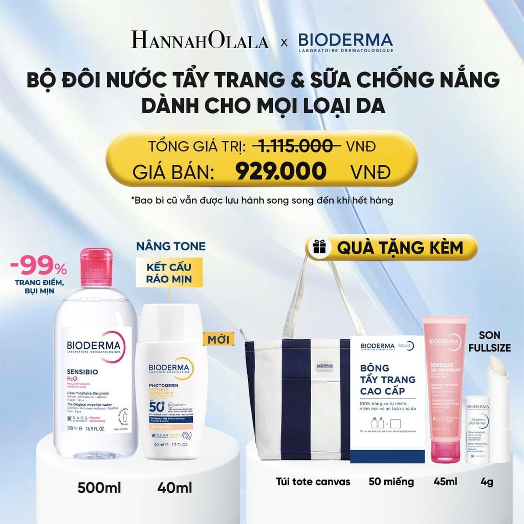  BỘ ĐÔI NƯỚC TẨY TRANG VÀ SỮA CHỐNG NẮNG PHỔ RỘNG RÁO MỊN CHO MỌI LOẠI DA (CHỌN MÀU) 