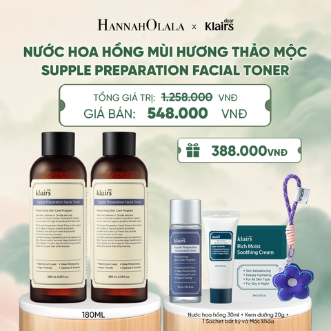  COMBO 2 DEAR, KLAIRS NƯỚC HOA HỒNG SUPPLE PREPARATION FACIAL TONER 180ML (IP04) VER 2 - A1450 