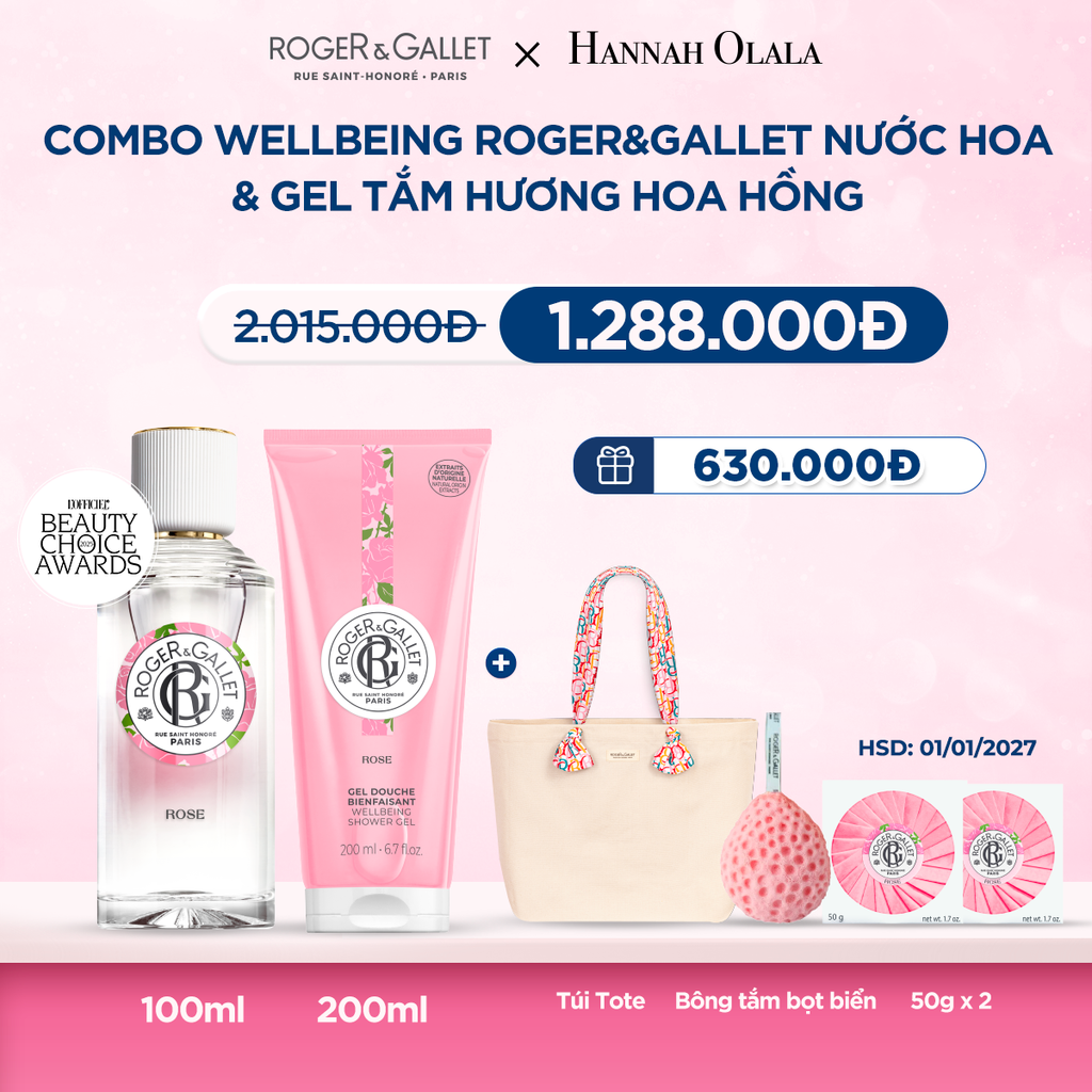  M52_DEAL 3: COMBO LƯU HƯƠNG WELBEING ROGER&GALLLET: NƯỚC HOA 100ML & GEL TẮM 200ML 