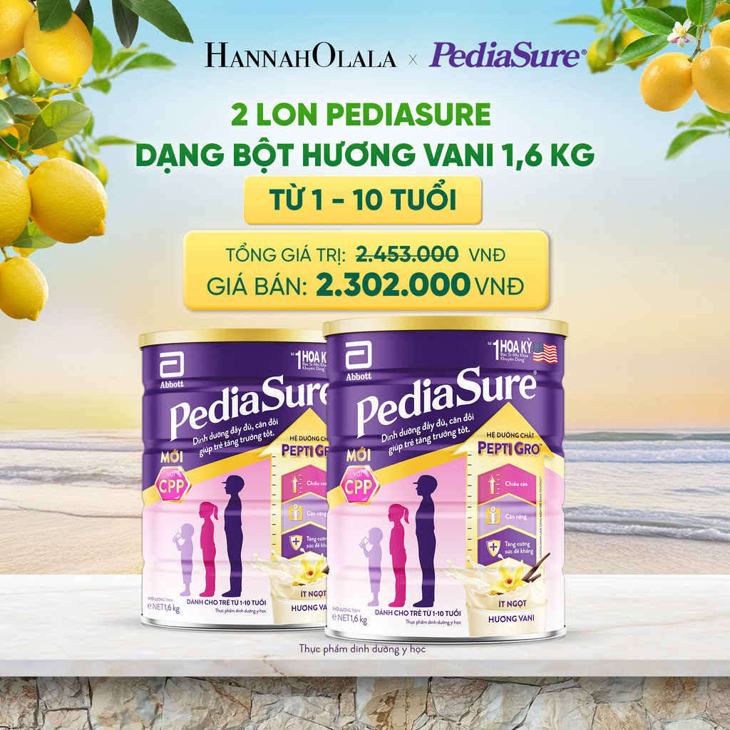  2 LON PEDIASURE DẠNG BỘT HƯƠNG VANI 1.6KG (DÙNG CHO BÉ 1-10 TUỔI) DEAL 14: 