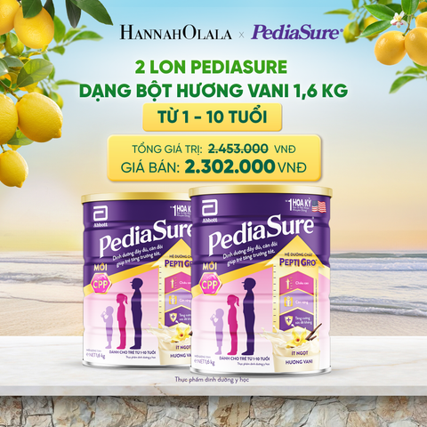  2 LON PEDIASURE DẠNG BỘT HƯƠNG VANI 1.6KG (DÙNG CHO BÉ 1-10 TUỔI) DEAL 14: 
