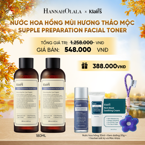  COMBO 2 DEAR, KLAIRS NƯỚC HOA HỒNG SUPPLE PREPARATION FACIAL TONER 180ML (IP04) VER 2 - E159 