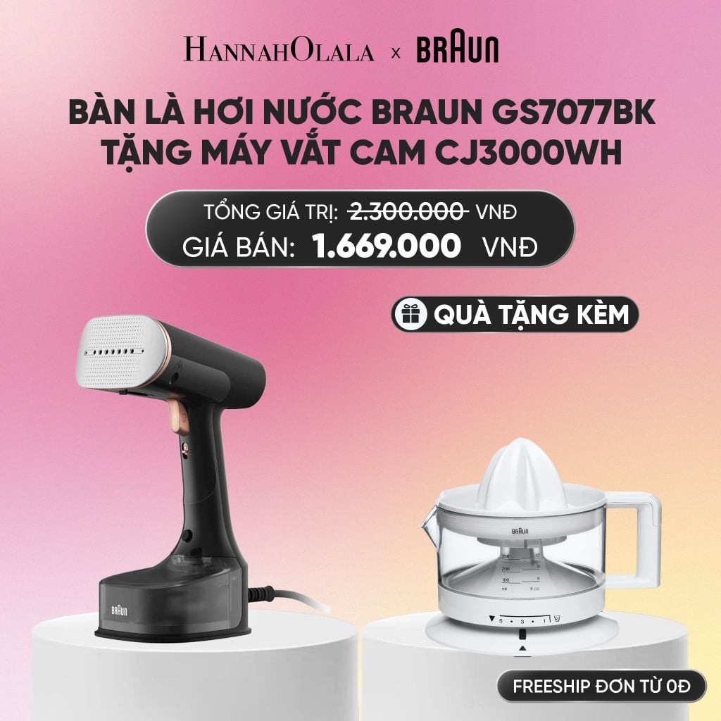  BÀN LÀ HƠI NƯỚC BRAUN GS7077BK TẶNG MÁY VẮT CAM CJ3000WH_A2030 