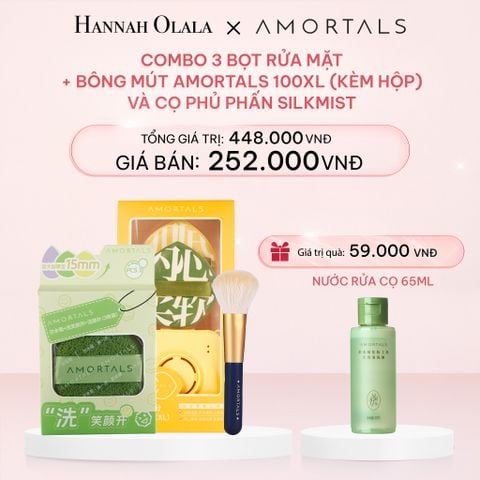  E704_DEAL 14: COMBO 3 BỌT RỬA MẶT + BÔNG MÚT AMORTALS 100XL KÈM HỘP VÀ CỌ PHỦ PHẤN SILKMIST 