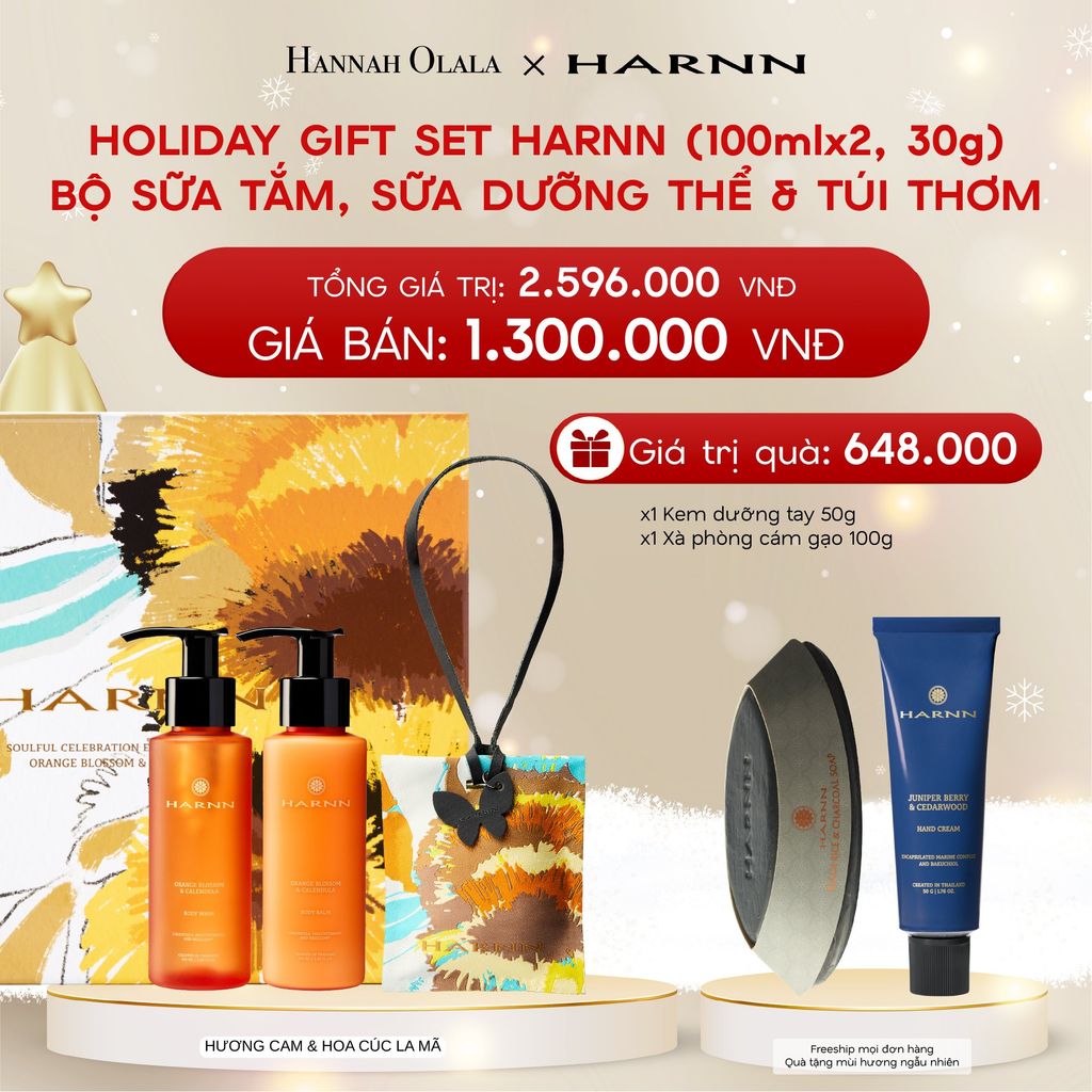  A1108_DEAL 14: HOLIDAY SET HARNN SOULFUL EXPLORER - BỘ 3 SẢN PHẨM SỮA TẮM, SỮA DƯỠNG THỂ & TÚI THƠM (100ml*x2, 30g) 