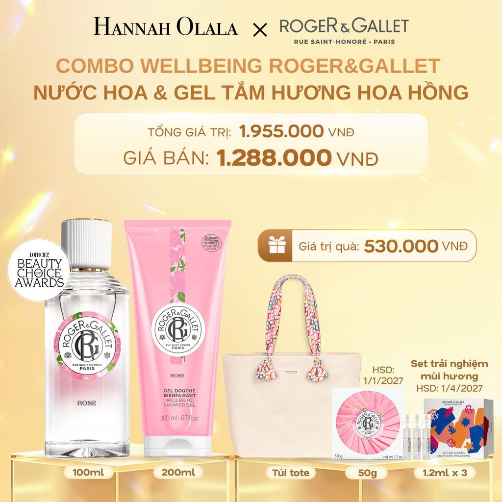  C366_DEAL 3: COMBO LƯU HƯƠNG WELBEING ROGER&GALLLET: NƯỚC HOA 100ML & GEL TẮM 200ML 