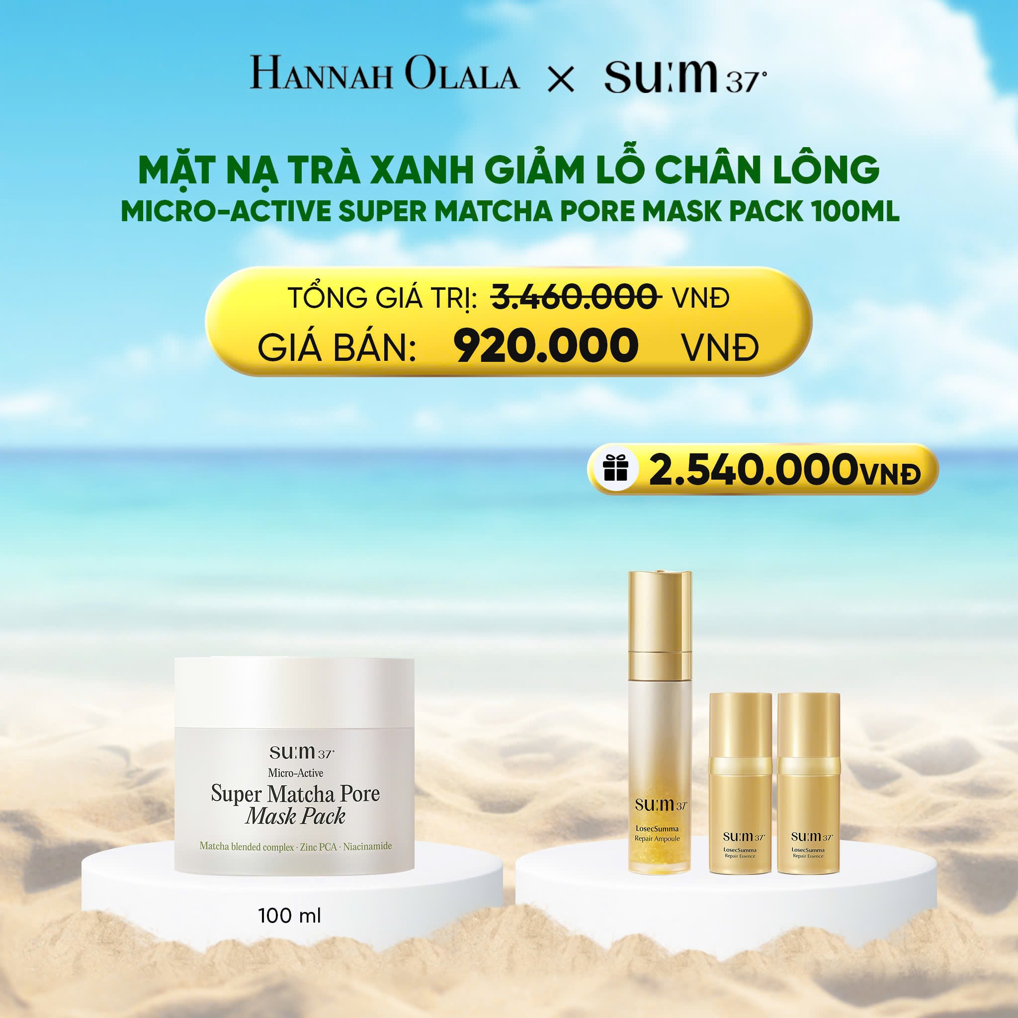 Mặt Nạ Su:M37 Micro-Active Super Matcha Pore Mask Pack 100ml