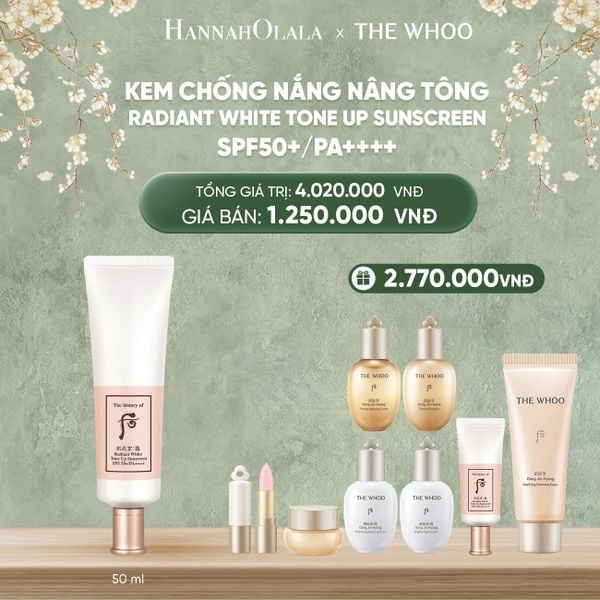  DEAL14: BỘ KEM CHỐNG NẮNG NÂNG TÔNG WHOO SEOL RADIANT WHITE TONE UP SUNSCREEN SPF50+/PA++++ 50ML 
