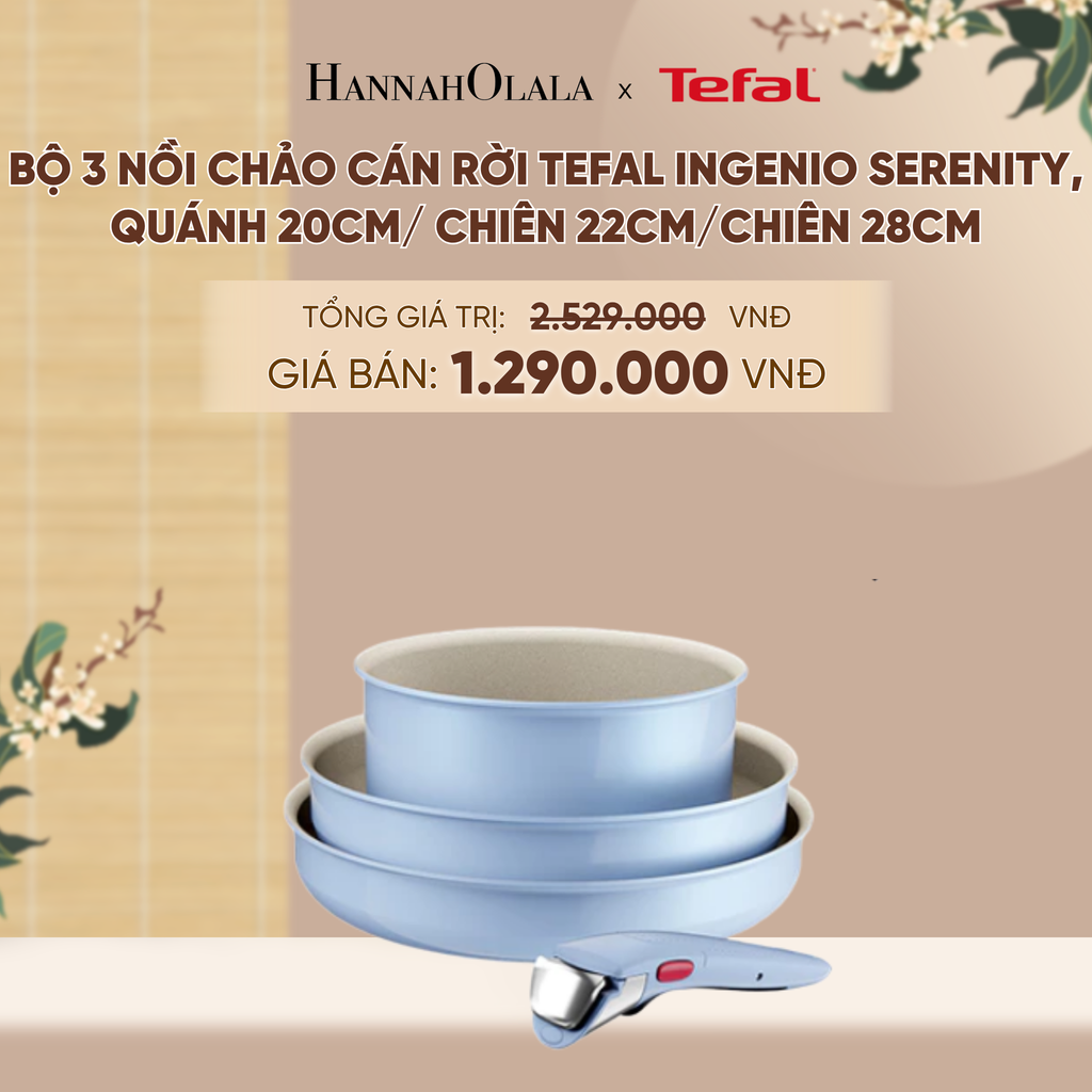  BỘ 3 NỒI CHẢO CÁN RỜI TEFAL INGENIO SERENITY, QUÁNH 20CM/ CHIÊN 22CM/CHIÊN 28CM - A620 