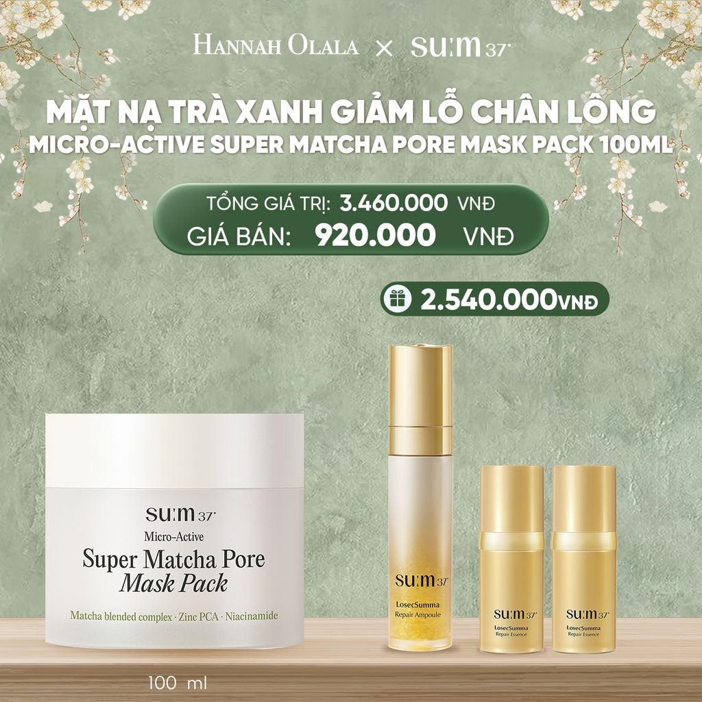  DEAL39: MẶT NẠ TRÀ XANH GIẢM LỖ CHÂN LÔNG SU:M37 MICRO-ACTIVE SUPER MATCHA PORE MASK PACK 100ML 