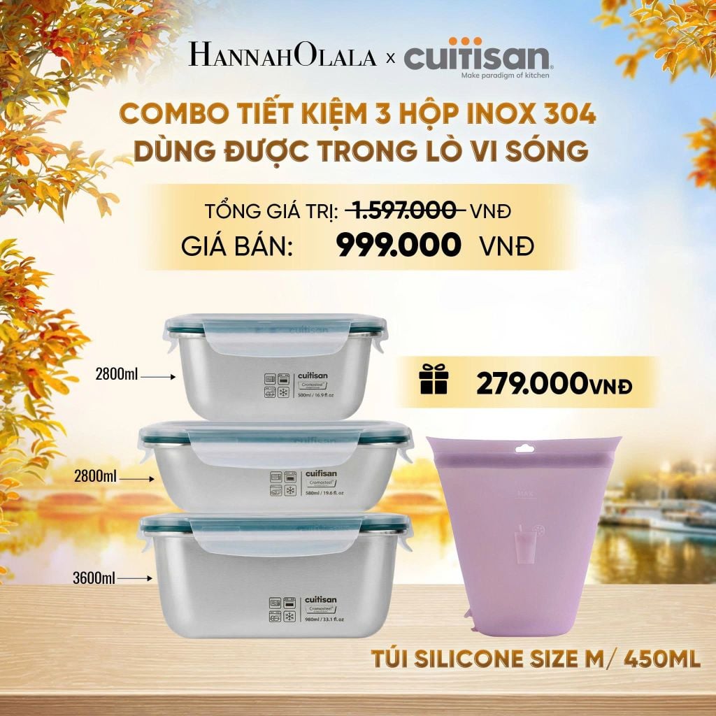  HỘP INOX 304 CAO CẤP CUITISAN SIMPLE DÙNG ĐƯỢC TRONG LÒ VI SÓNG - DEAL 5 - E1651 