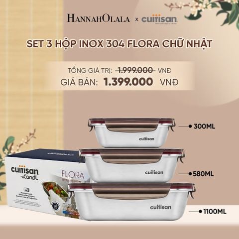  SET 3 HỘP INOX 304 CAO CẤP CUITISAN FLORA CHỮ NHẬT - EC7-SS357S - A1949 