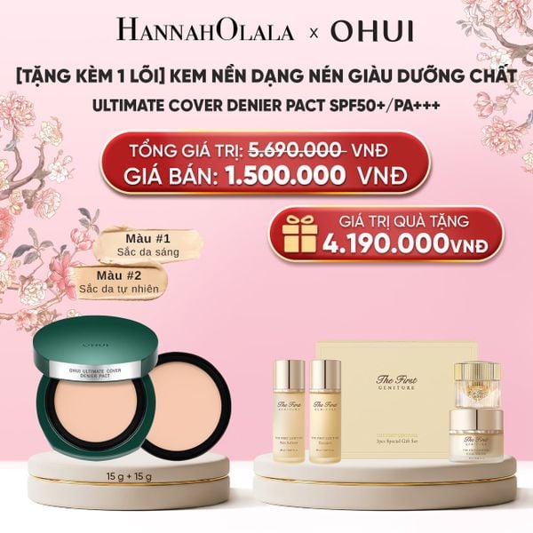  MỚI - [TẶNG KÈM 1 LÕI] KEM NỀN DẠNG NÉN GIÀU DƯỠNG CHẤT OHUI ULTIMATE COVER DENIER PACT SPF50+/PA+++ 