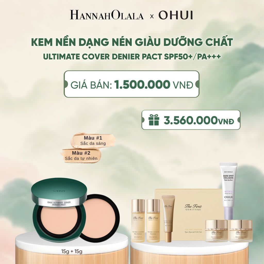  KEM NỀN DẠNG NÉN GIÀU DƯỠNG CHẤT OHUI ULTIMATE COVER DENIER PACT SPF50+/PA+++ - A1015 