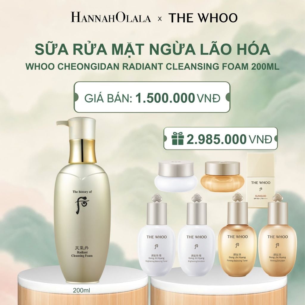  SỮA RỬA MẶT NGỪA LÃO HÓA WHOO CHEONGIDAN RADIANT CLEASING FOAM 200ML - A308 