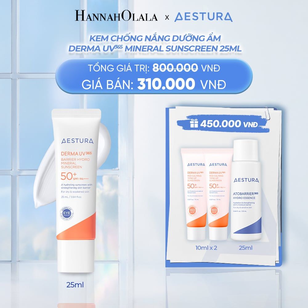  KEM CHỐNG NẮNG DƯỠNG ẨM AESTURA DERMA UV365 BARRIER HYDRO MINERAL SUNSCREEN 25ML SPF50+ PA++++_ A116 