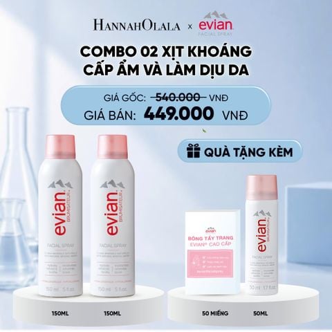 COMBO 2 CHAI XỊT KHOÁNG CẤP ẨM, LÀM DỊU DA EVIAN FACIAL SPRAY 150ML 