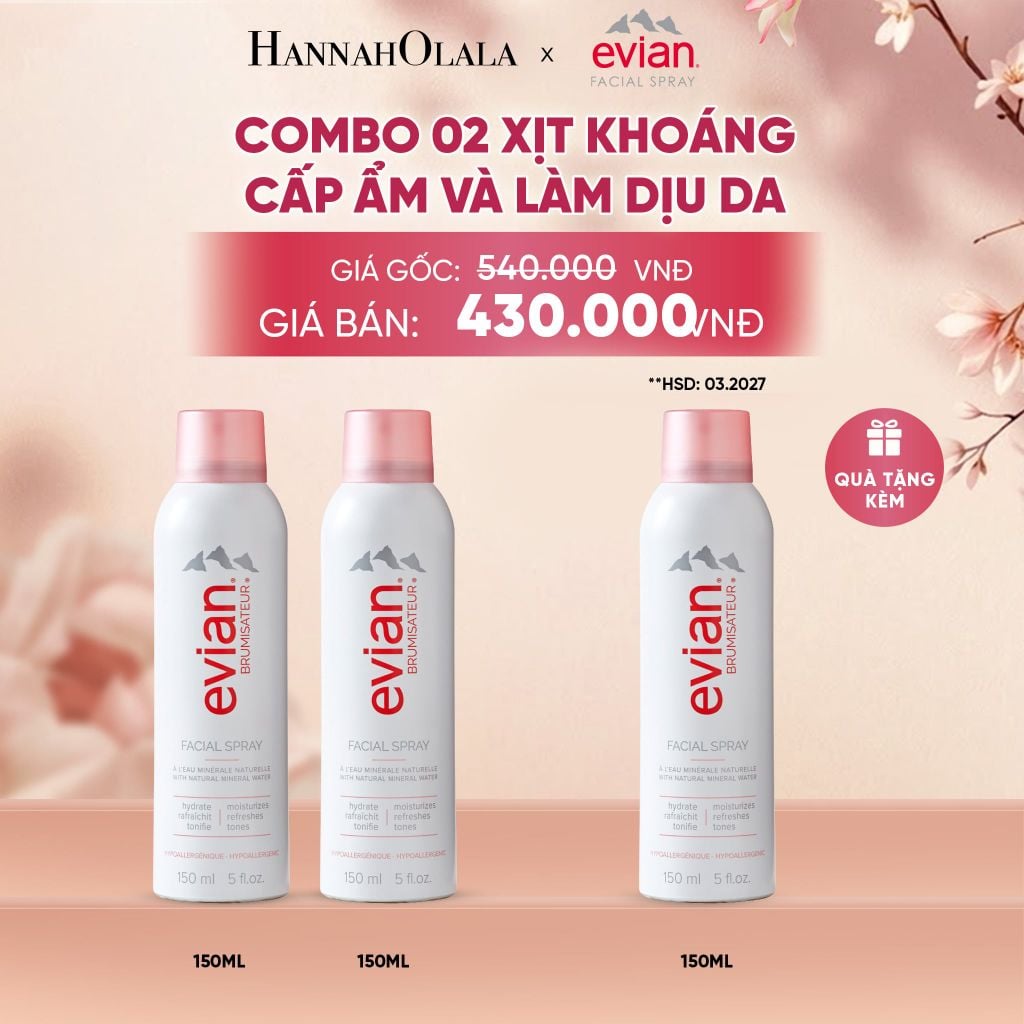  COMBO 2 CHAI XỊT KHOÁNG CẤP ẨM, LÀM DỊU DA EVIAN FACIAL SPRAY 150ML - A1703 