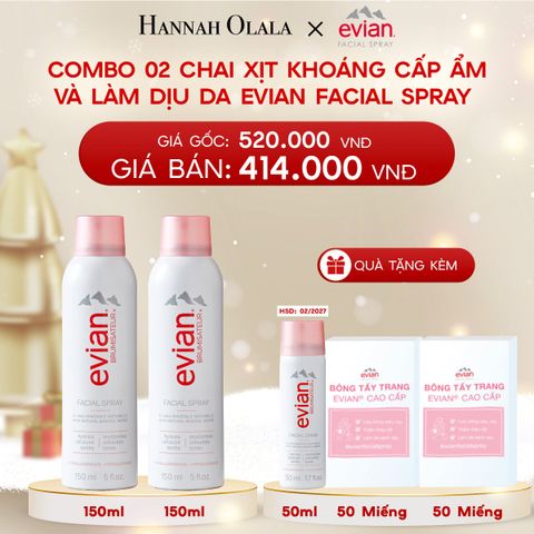 A129_DEAL 2: COMBO 2 CHAI XỊT KHOÁNG CẤP ẨM, LÀM DỊU DA EVIAN FACIAL SPRAY 150ML 