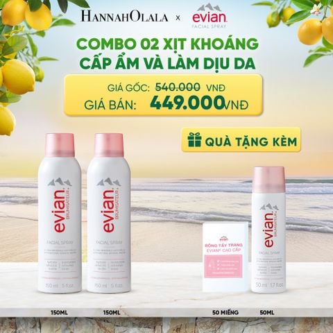  COMBO 2 CHAI XỊT KHOÁNG CẤP ẨM, LÀM DỊU DA EVIAN FACIAL SPRAY 150ML 